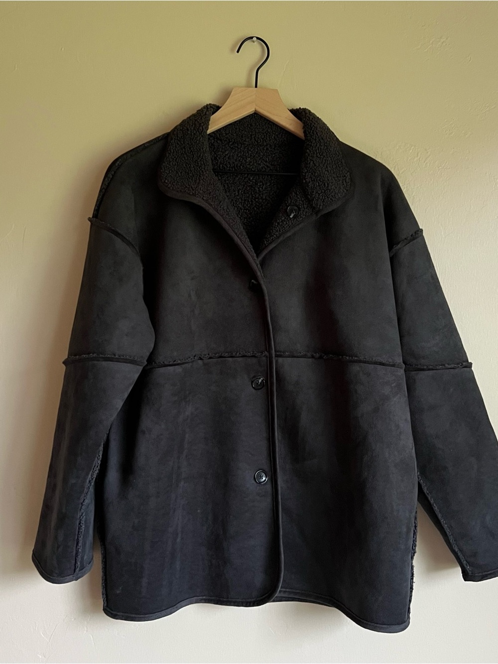 Oversized Black Shearling-Style Coat